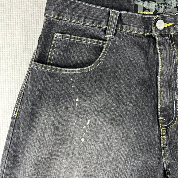 Y2K Evolution in Design Men's Hip Hop Dark Distressed Denim Jeans Embroidered - Picture 4 of 14